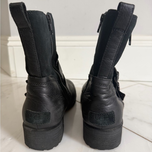 UGG Australia Wilde Combat Moto Black Leather MidTop Buckle Zip Boot Women’s 9.5 - Picture 5 of 10